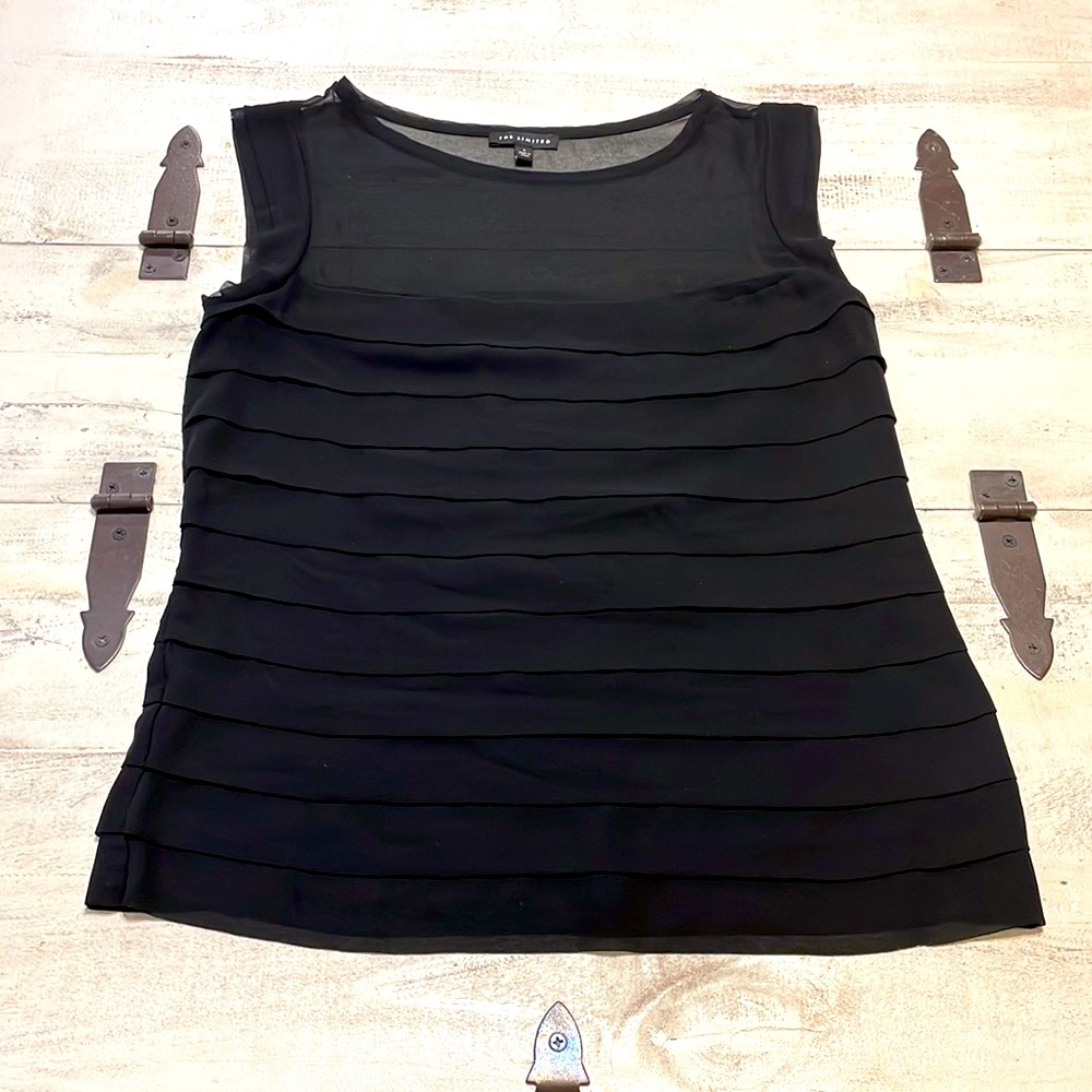 THE LIMITED ladies blouse, small. Sheer top, layers front and back, side zipper.